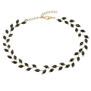 OIDEA Crystal Bead Cross Chain Stainless Steel Collarbone Necklace for Women, Delicate Layered Black Jewelry, Bead Chain Necklaces, Bling Necklaces