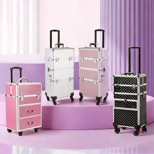 Ktaxon 4 in 1 Aluminum Cosmetic Makeup Case Professional Makeup Trolley Box with Handle & Casters, Portable Tattoo Organizer for Beauty Tools