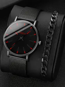 2-piece watch set, men's exquisite versatile watch, fashionable quartz watch, simple temperament watch set, High End Watch, Analog Quartz Watch