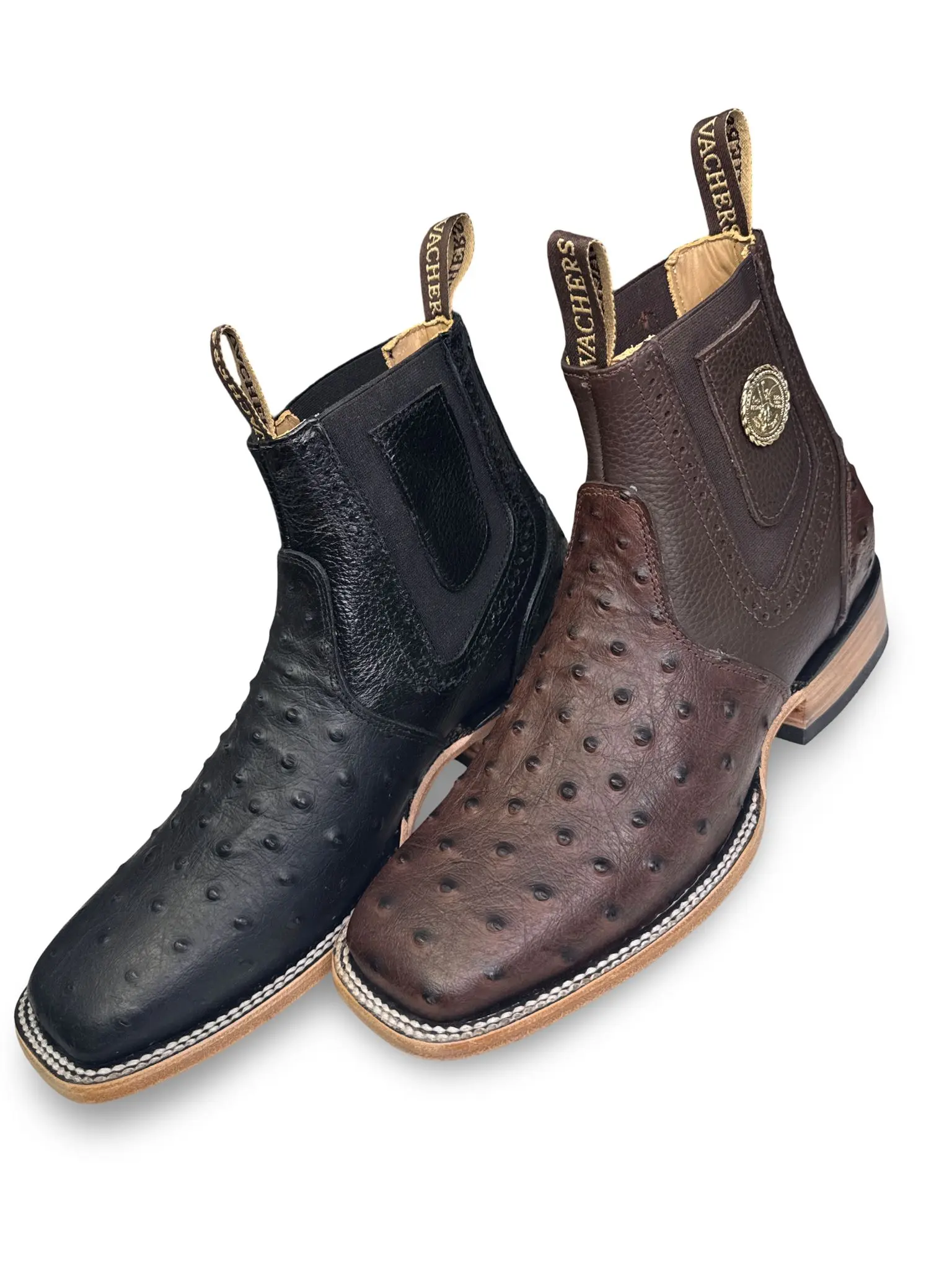 Botin Vaquero Print Vestruz Cafe Y Negro Para Caballero