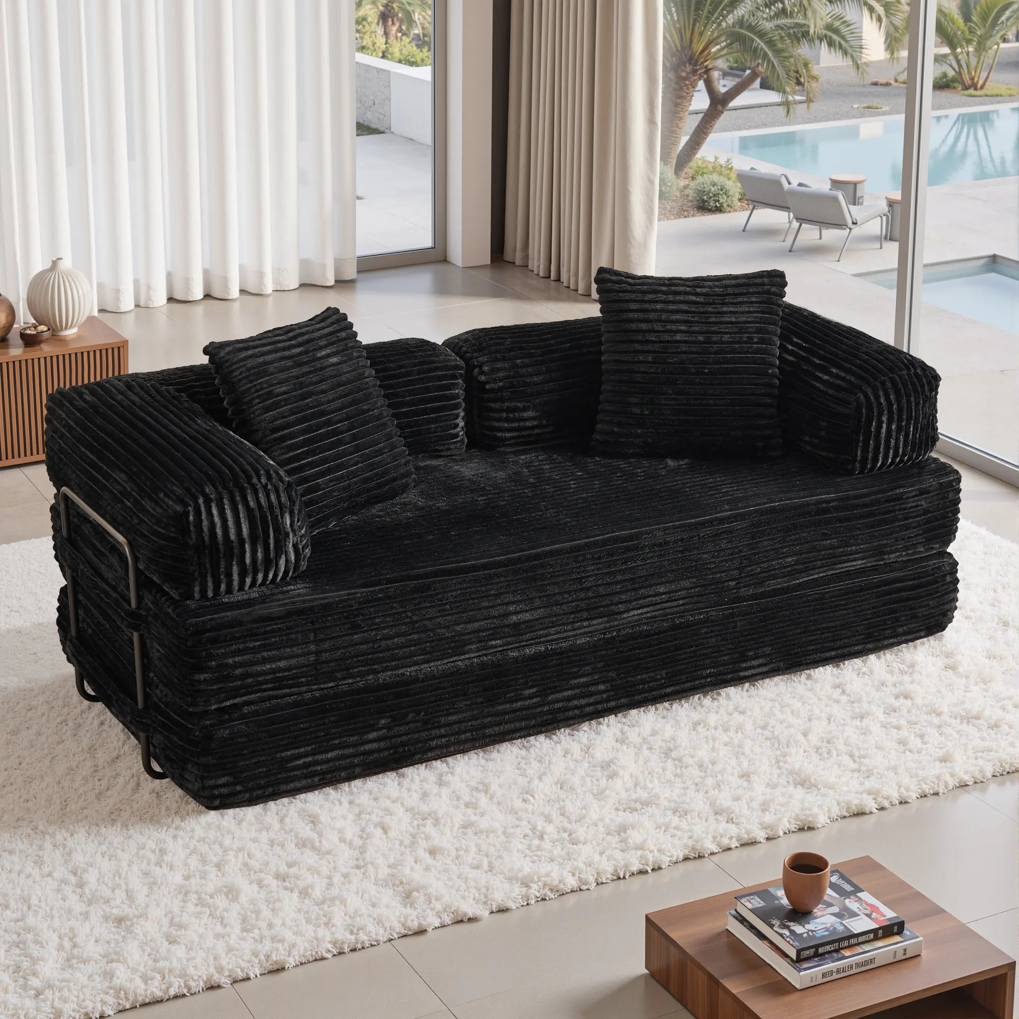 81"Black Plush Corduroy