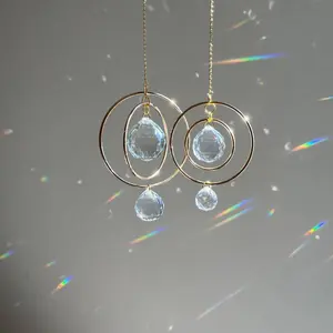 Boho Sun Catcher Car Hanging Ornament – Double Ring Spinning Crystal Pendant, Dreamy Home Decor & Christmas Gift Home Wall Decoration