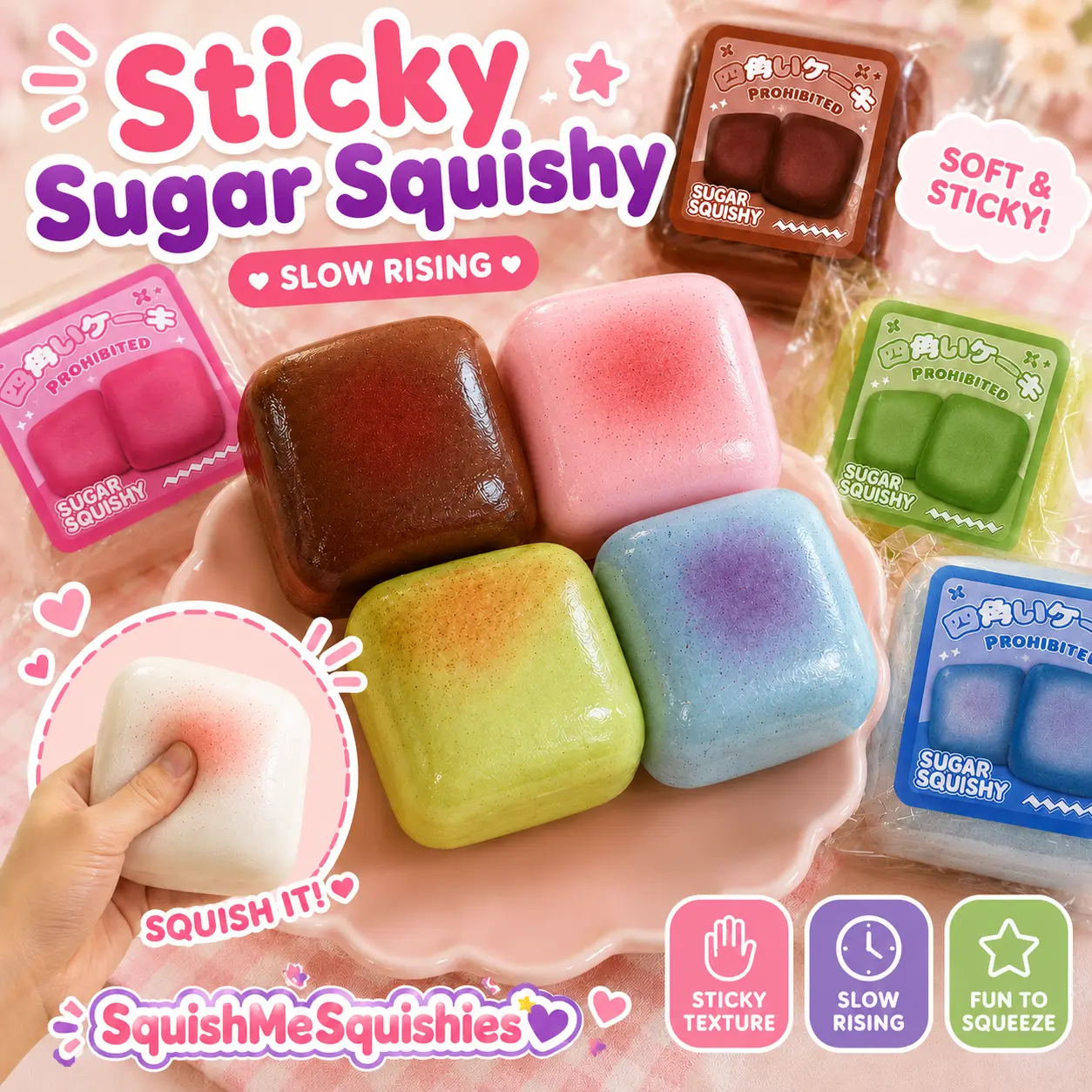 Sticky Sugar Squishies, Super Satisfying Stress Relief Toy, Sticky Foam Squishy, Slow Rising Squishy