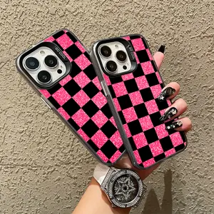 Black and purple checkered Pattern Phone Case for iPhone 17 16 Pro Max 15 Plus 14 13 12 11  Air Plus Shockproof Anti-Scratch Durable PC Back Protective Cover Cellphone Casing