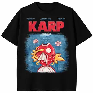 Jaws x Magikarp T-Shirt – Poke x Movie Crossover Graphic, Vintage Anime Tee, Unisex S-3XL, Casual Cotton Crewneck Streetwear
