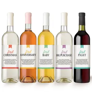 Marriage Milestones Wedding Gift – Waterproof Wine Bottle Labels for the Bride–to–Be, Set of 5