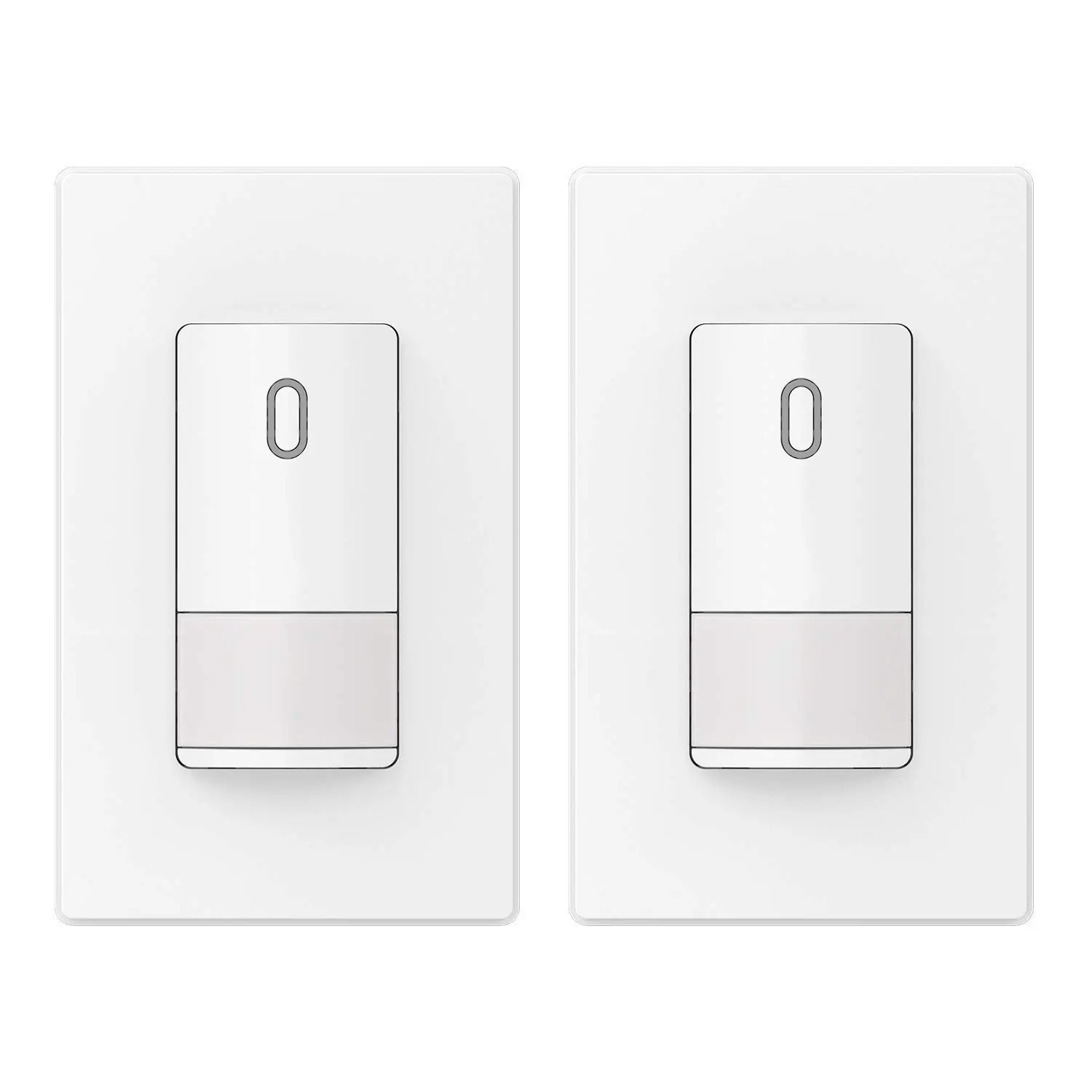 ELEGRP Single Pole Occupancy Motion Sensor Light Switch, PIR Infrared Motion Activated Switch, Need Grounding Wire, No Neutral Wire, for CFL/LED/Incandescent, with Plate, UL(2 Pack, Matte White)