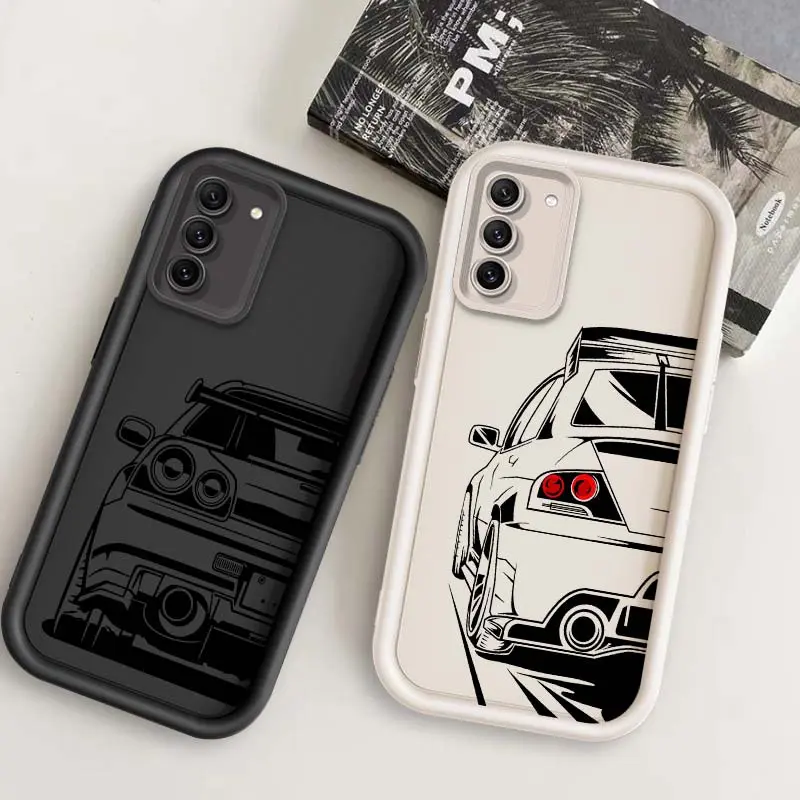 JDM Car Comics Eye Ladder Flexible Plastic+TPU Full Cover Phone Case for Samsung Galaxy S20, S20+, S21, S22, S22+, S25 UW, FE, Lite, Plus 2022 5G - Black, White Protective Mobile Phone Accessory, Smartphone, Handheld