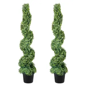 TikTokShopBlackFridayVEVOR 2 pcs. Artificial Boxwood Tower Topiary Spiral Artificial Plant 122cm high Decorative Plant Green Plastic PE Iron Topiary Plants incl. 10 pcs. Replacement Leaves