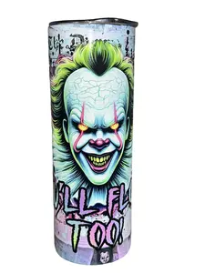 Neon Horror News - It Clown - 20oz oz 20 oz. 20oz. - Skinny Straight Sublimation Tumbler - Amy's Tumbler Junkies - Your Favorite Tumbler Shop!