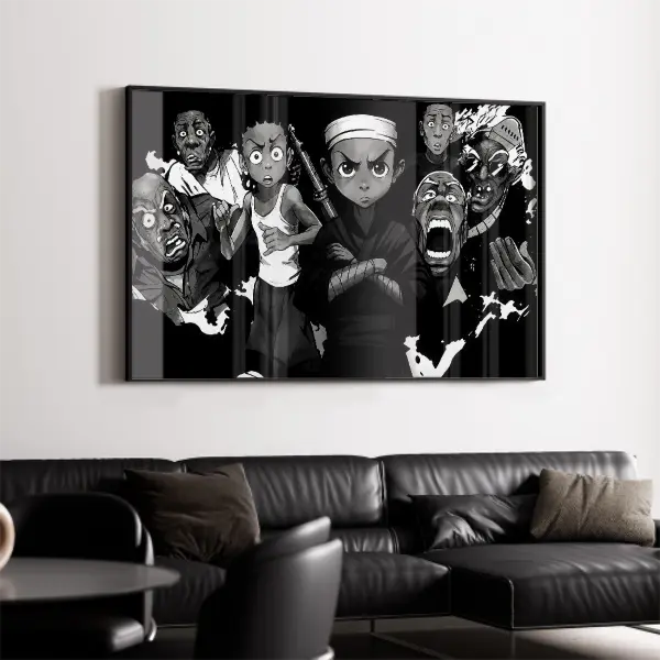 Boondocks Black Cartoon Wrapped Canvas Decor Painting 2D Flat Framed Wall Art for Living Room & Bedroom Graphic Prints Decoration sport icon home library therapy office wooden fan abstract pattern 3-count frame canvas