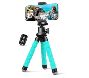 Aureday Phone Tripod, Flexible Tripod for iPhone and Android Cell Phone, Portable Small Tripod with Wireless Remote and Clip for Video Recording/Vlogging/Selfie (Blue)
