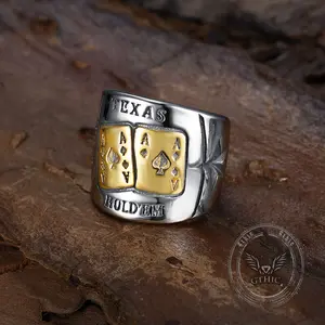 GTHIC Punk Square Flush Poker Cards Stainless Steel Ring Charms Jewelry Accessories for Men and Women Daily Wear