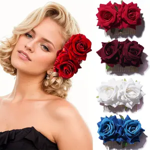 4 Pack Women Rose Flower Hair Clip Rose Side Combs Flamenco Flowers Day of the Dead Costumes Mexican Hair Accessories for Wedding Party Decor Gift for Women Mom Grandma