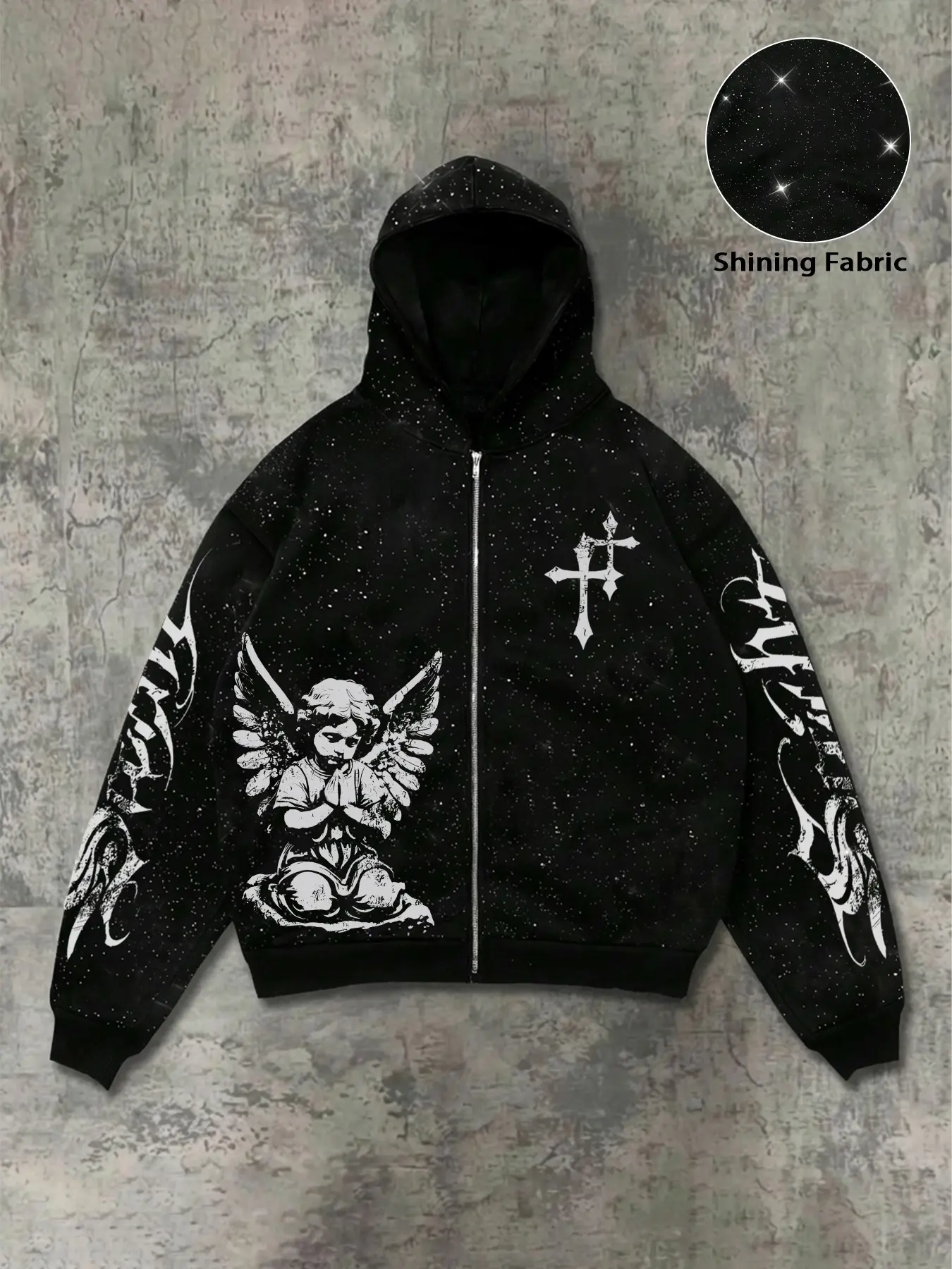 Men’s Zip-Up Hooded Jacket with All-Over Glowing Star Pattern and ...