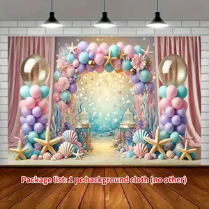 1pc Fantasy Underwater Party Backdrop, 8x6ft Polyester Banner for Christmas, New Year, Valentine's Day & Celebrations, Versatile Indoor/Outdoor Decor, No Electricity Needed, Under The Sea Party Decorations