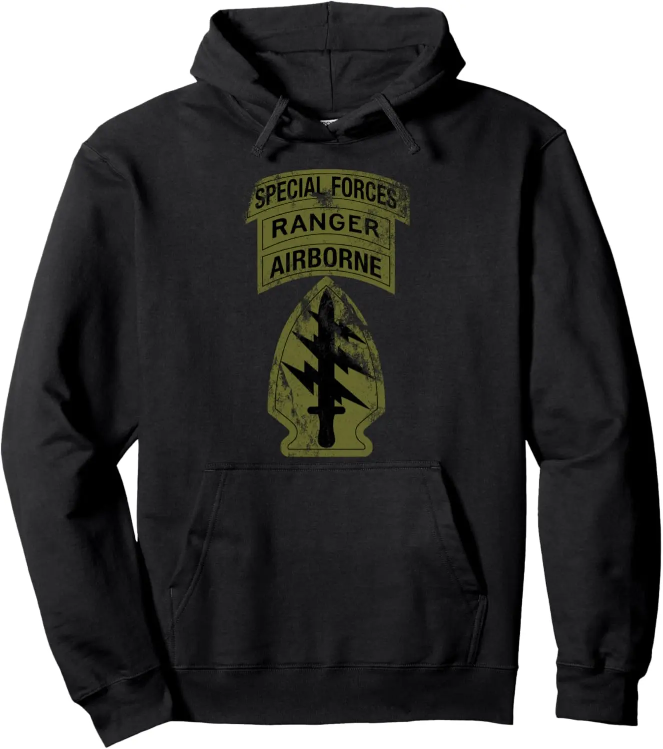 US Army Special Forces - SF Ranger Tab - OD Green Vintage Pullover Hoodie