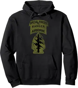 US Army Special Forces - SF Ranger Tab - OD Green Vintage Pullover Hoodie