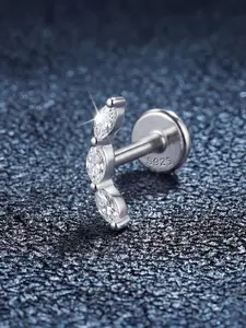 1PC Platinum-Plated S925 Sterling Silver Classic Marquise-Cut Moissanite Flat-Back Threaded Piercing Stud — Hypoallergenic Material, Cartilage Piercing. Ideal for Holiday Gifts, Wedding Accessories, and Daily Wear.
