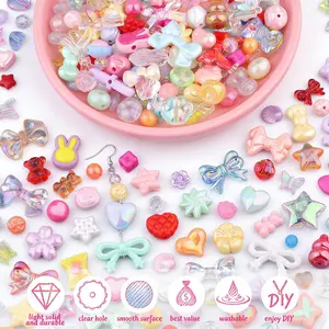 Assorted Mix Acrylic Beads for Bracelet Making: Cute Shapes Including Flower, Bow, Butterfly, Candy, Heart, Gummy Bear – for DIY Necklace, Keychain, Phone Charms