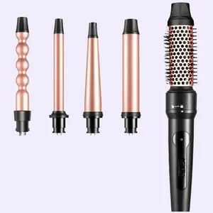 5-in-1 curling iron set bestope pro Curling Wand Set with 5 Interchangeable Ceramic Barrels (0.35'' to 1.25'') and 2 Temperature Adjustments, Heat Protective Glove & 2 Clips