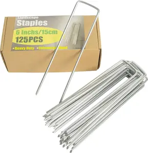 6 Inch Landscape Staples, More Thicker Heavy Duty 8 Gauge Galvanized Landscape Stakes, 125 Packs Garden Staples for Lawns, Weed Barriers, and Landscape Fabrics, Irrigation Hose, Tent Pegs
