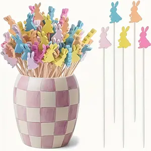 50pcs Easter Rainbow Color Bunny Toothpicks, Fruit Picks Tool, Elegant Decorative Accessories, Perfect for Food Decoration, Party Supplies