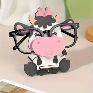 1 smiling cow wooden glasses holder, cute animal glasses storage rack, cute and practical, can also be used as desktop decoration, suitable for bedroom bedside and office desktop storage, thoughtful and gift
