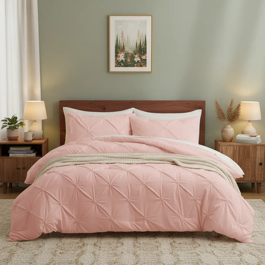 PEACE NEST Comfy Microfibre Bedding Set - 3-Piece (2-Piece for Twin Size), Elegant Pintuck, Ultra Soft, Breathable, Durable, Machine Washable, All-Season Luxury Hotel Bedding (Twin, Full, Queen, King Sizes), Comfy Bedding Set