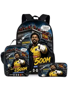 Cape Verde Goalkeeper Vozinha Backpack Three-piece Set (Single-Layer Backpack + Shoulder Strap Lunch Bag + Single-Layer Pencil Bag) Fashion Casual School Bags with Zip Closure Adjustable Straps and Vibrant Print Design for Women and Men
