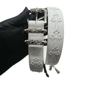 Unique Hip Hop Style Rivet Belt Classic Street Fashion Vintage Black Cross Buckle Belt High Quality PU Leather Strap Unisex Gothic Style for Men & Women