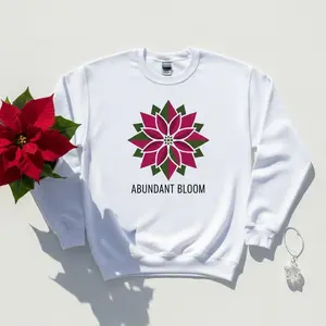 Abundant Bloom Geometric Poinsettia Sweatshirt for Men & Women, Modern Christmas Flower Pullover, Minimalist Holiday Design Crewneck, Festive Floral Jumper Gift | Sweatshirt | Cotton | Novelty | Unisex | Graphic | Gift for Him/Her