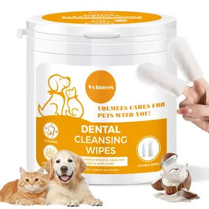 Volmees 50 PCS Pet Dental Finger Wipes for Dogs & Cats, Dog Dental Care Wipes, Reduce Plaque & Tartar Buildup, Freshen Breath