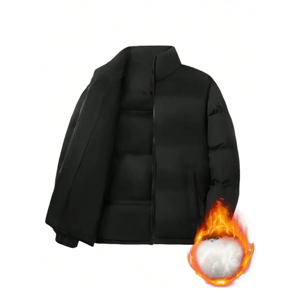 Men's Regular Padded Parka Tops - Conventional Menswear Long Sleeve Thick Warm Filled Polyester Outerwear with Fabric Lining, Adjustable Hem, Stand Collar, Zipper, Zipped Pocket, Buffer, Modern Casual Plain Autumn Winter Coat (Do Not Dry Clean)