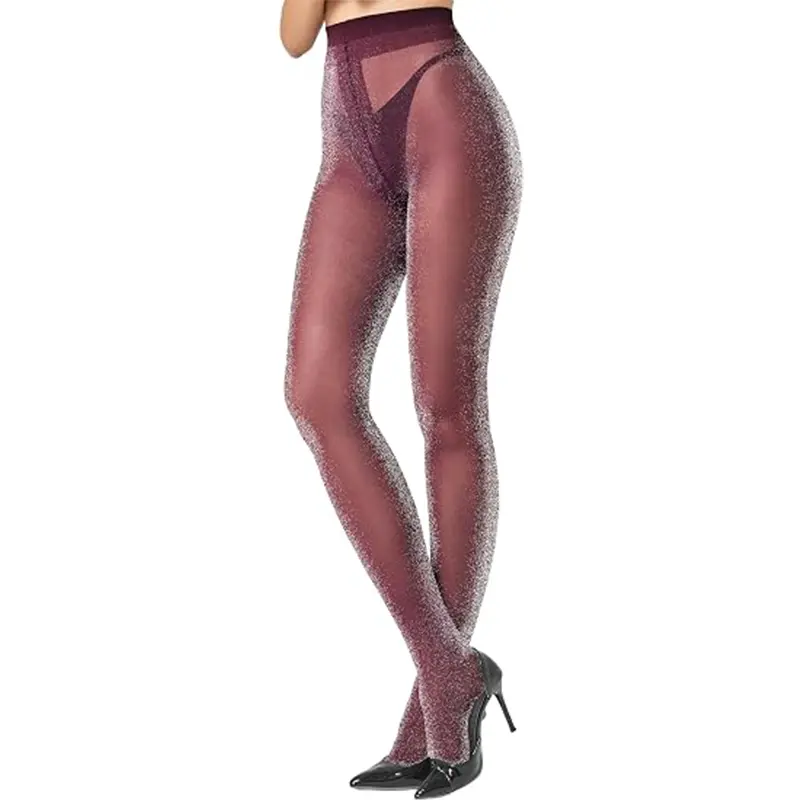 Cocco Glitter Sheer Tights for Women, Sexy Shimmer Elastic High Waist Pantyhose, Metallic Fiber Sparkly Semi Sheer Stockings, Shiny Luminous Finish, Ideal for Party, Date & Stage Performance