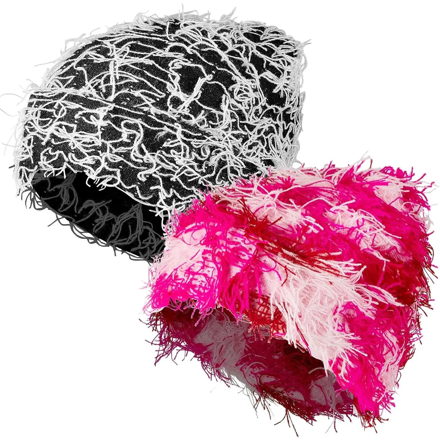 2-Pack Distressed Cozy Beanie, Unisex Warm Winter Knit Hat with Stretchy Wrap Fit, Fuzzy Textured Skull Cap, 25 x 22 cm, Knit Fabric, Adjustable Expandable Hats, Fashion Beanie, One Size
