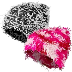 2 Pcs Distressed Knitted Beanie Fuzzy Winter Hats Thick Warm Beanie Hats for Men Women Outdoor Knit Cap