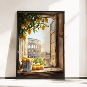Window to Ancient Rome Poster - Roman Cityscape - Colosseum Poster - Lemon Art - Roman Empire - Ancient Rome Art - History Poster, Unframed