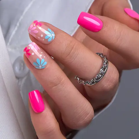 Neon Bloom Press On Nails | CurvLife Nail | 24pcs Medium Square Fake Nails | Glossy Finish with Bright Neon Tones & Floral Glow Accents | Easy to Apply, Comfortable & Long-Lasting | Ideal for Daily Commutes, Business Meetings, Banquets & Formal Events