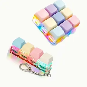 Macaron LED Light Up Fidget Keychain, Loud & Silent Clicker Keyboard Toy, Fun Keyring Gift