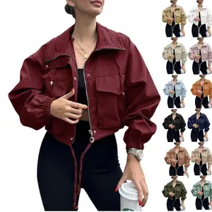 Women's short jacket with zipper, lightweight and oversized practical jacket, with pocketsRAIMENTRY