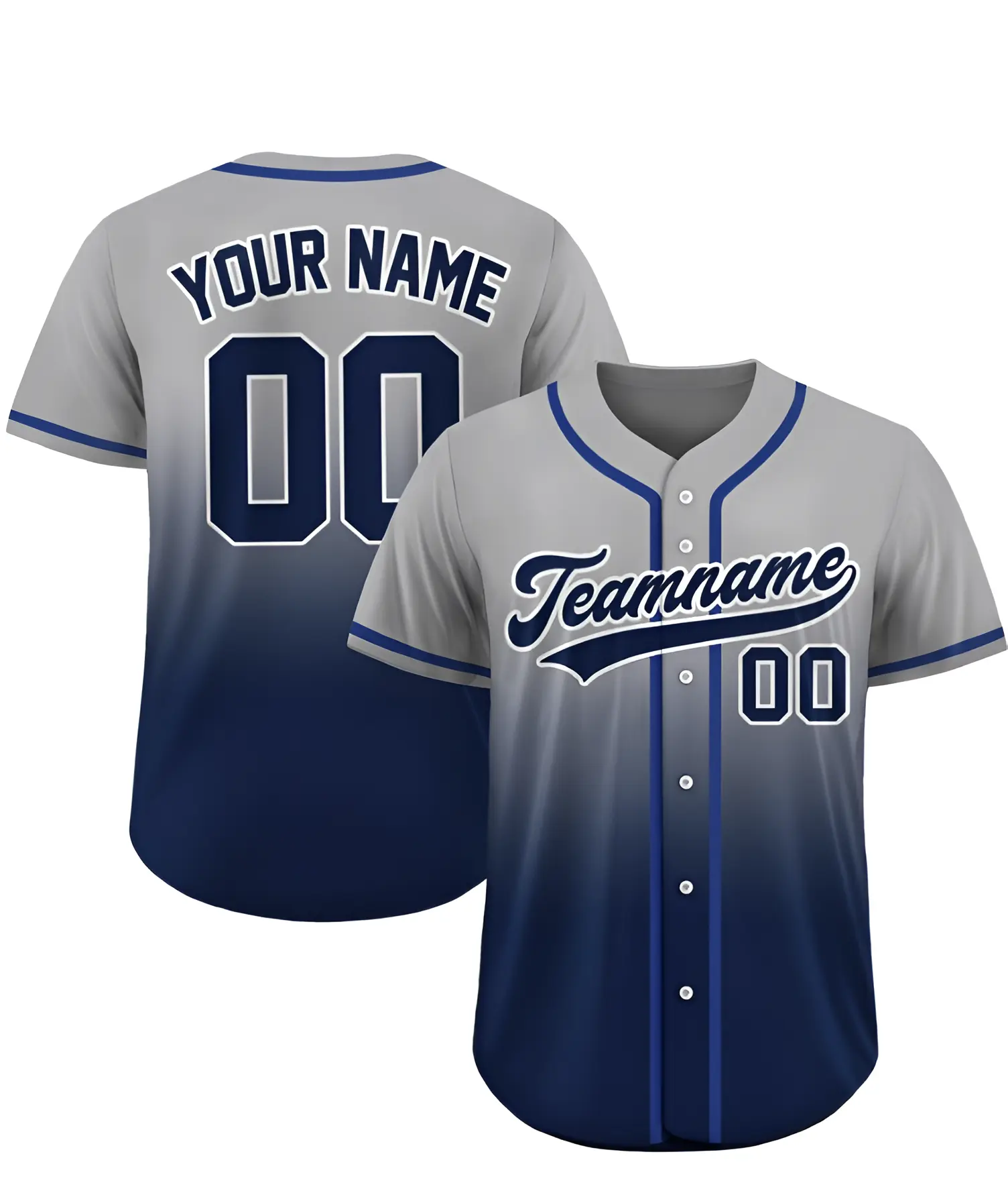 [Customize] Baseball Jersey Gradient with Teamname Name Number Logo, Personalized Jersey Shirt for Adult Kid, Gift for Baseball Fans Navy Gray