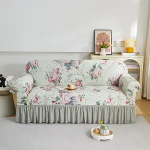 1pc Printed Skirted Sofa Cover, Non-Slip Sofa Protector, Reusable Furniture Slipcover, Seasonal Sofa Cushion Replacement