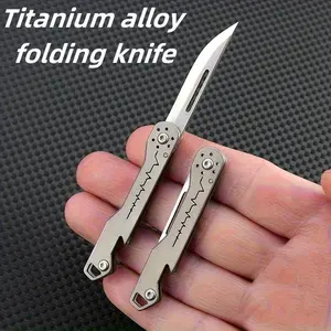Titanium Mini Folding Knife with Bottle Opener, Sharp Portable Keychain Cutter for Packing Unboxing and Everyday Use, EDC Multi Tools