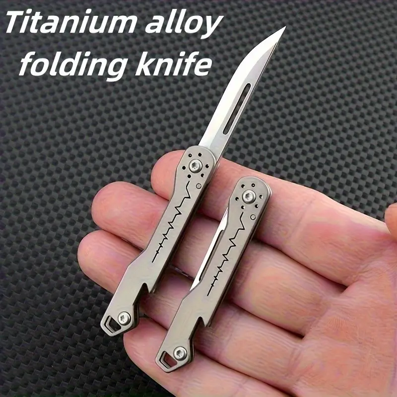 Titanium Mini Folding Knife with Bottle Opener, Sharp Portable Keychain Cutter for Packing Unboxing and Everyday Use, EDC Multi Tools, Folding Pocket Knives