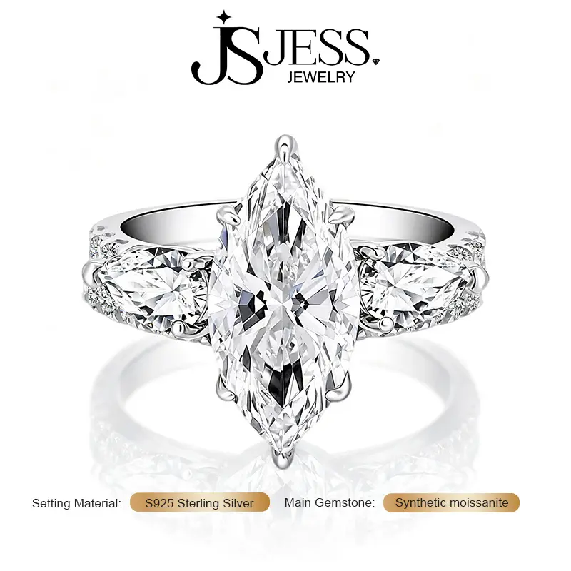 【Luna】6CT Full Moissanite Stackable Ring 3ct Marquise Main Stone DE Color VVS1  S925 Sterling silver Engagement Ring Set for Women