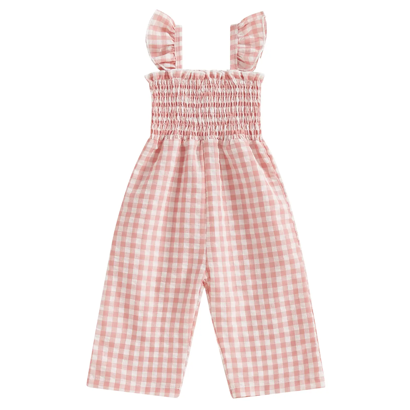 Canrulo Fashion Summer Toddler Kids Baby Girls Rompers Plaids Ruffle Ruched Sleeveless Backless Jumpsuit Long Pants Summer Outfits 6M-4T