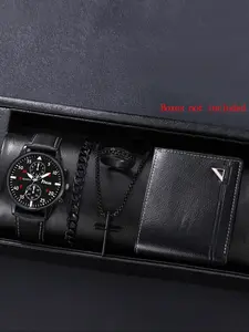 Men's Fashion Casual Quartz Watch Set with Wallet Necklace Bracelet Ring, Perfect Gift for Father's Day Birthday Anniversary