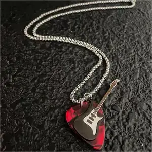 Punk Guitar Pick Necklace for Men, Women and Girls, Personalized R&B Rock Electronic Music Charm Chain, Fashion Vintage Jewelry Gift