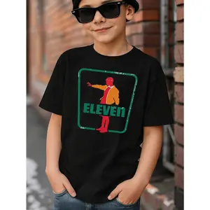 Young Boy's Eleven Graphic Theme Christmas Stranger Hawkins Style Up Side Down Things Graphic Cotton T-Shirt For Young Boys, Perfect Christmas Gifts Hawkins Fans Shirts For Holiday Fun Stranger Young Boys T-Shirt Christmas Hawkins Things